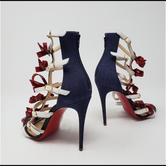 CHRISTIAN RED MULTICOLOR DENIM GIRLSTRAPPI SANDALS - Picture 7 of 8